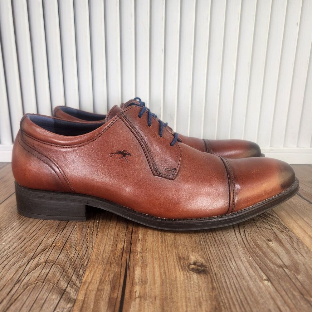 Fluchos Heracles 8412 Mens Size 9 Brown Leather Cap Toe Preppy Derby Dress Shoes